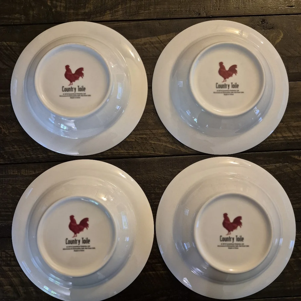 Canterbury Potteries Country Toile Red Rooster Soup Bowls Set Of 4 - Beautiful